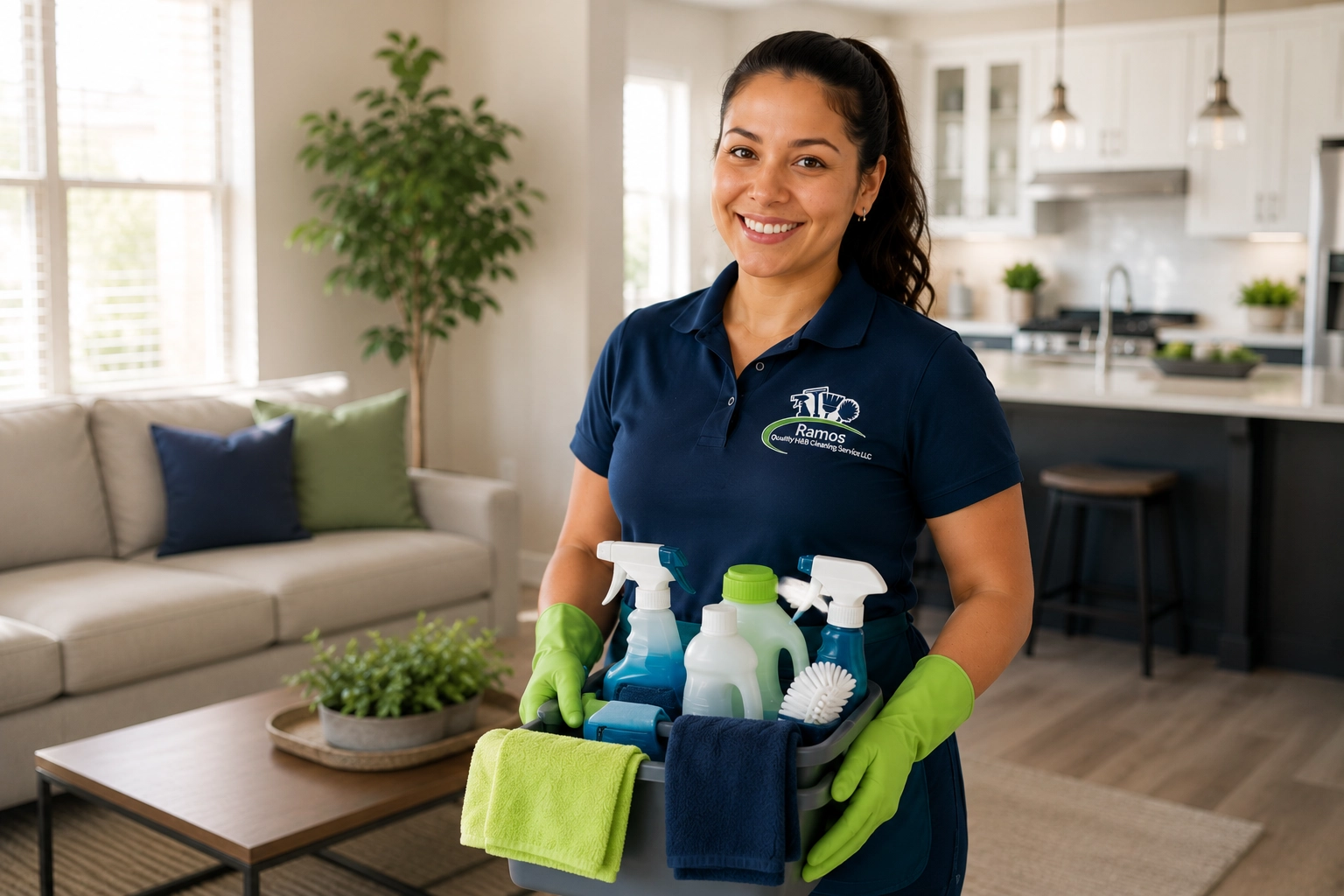 Professional cleaner ready for a post-construction cleaning service in Chicago